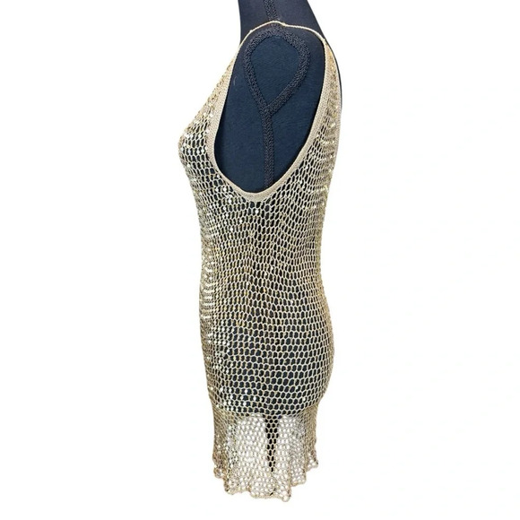 Gold sequin crochet tank top tunic size S/M - Picture 4 of 7